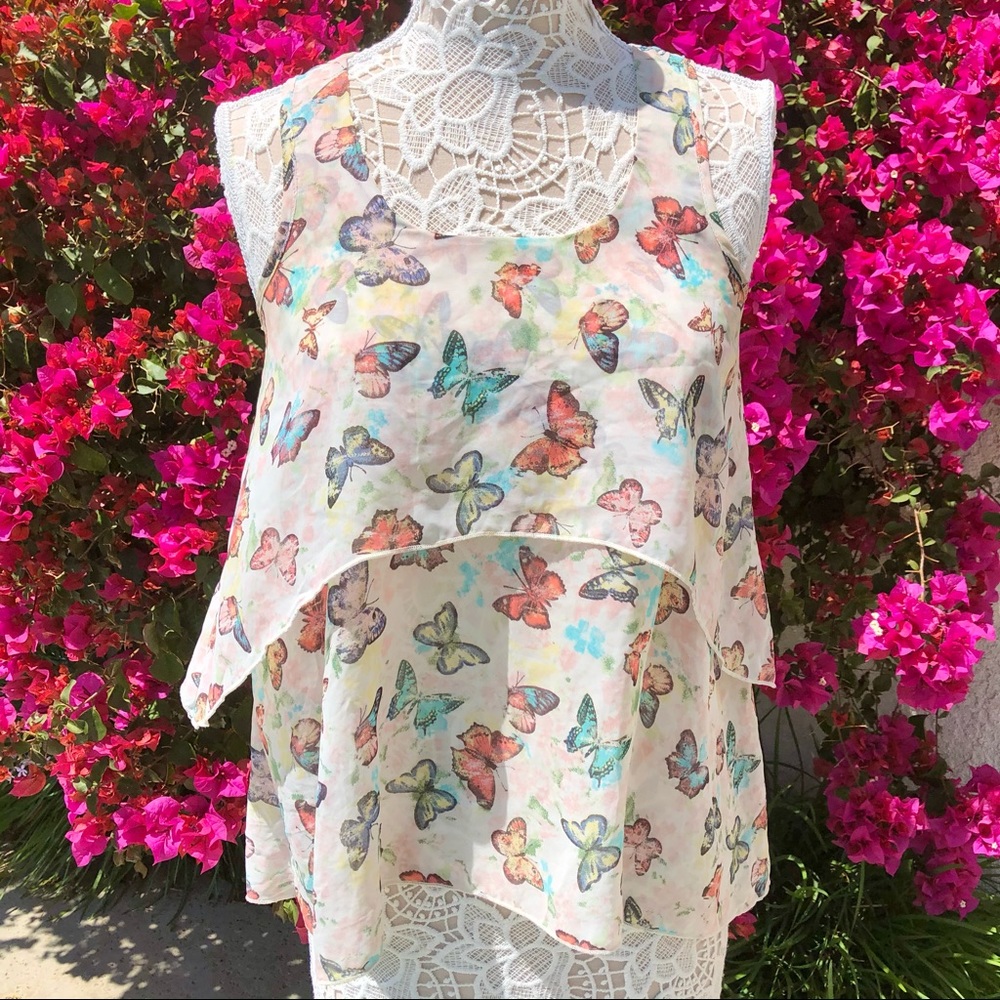 SALE!!! No Boundaries Sheer Butterfly Tank Top